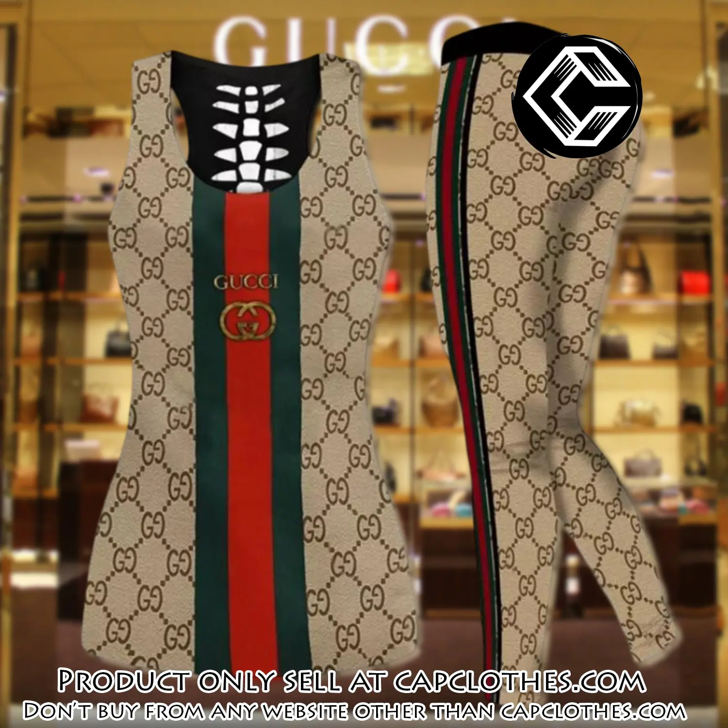 Gucci stripe tank top leggings set luxury brand for women yoga gym cc5652022